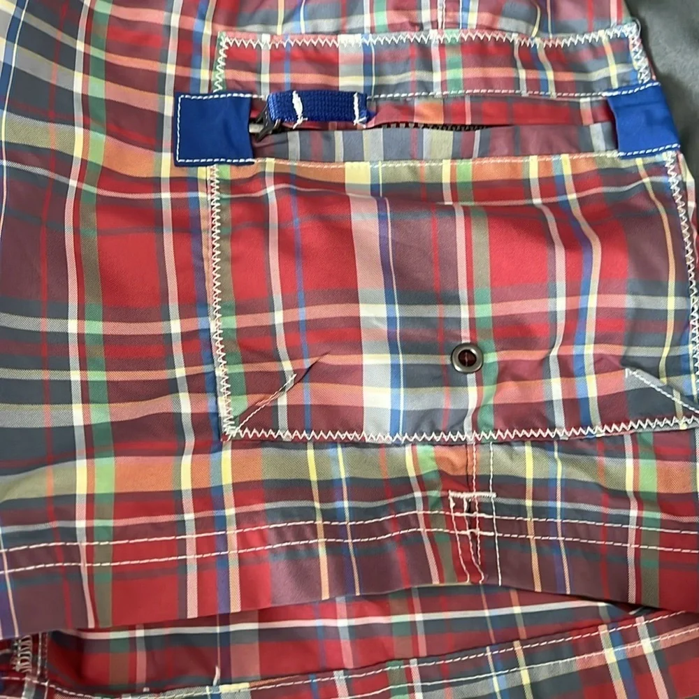 Lands’ End Red Plaid Swim Shorts Size XL